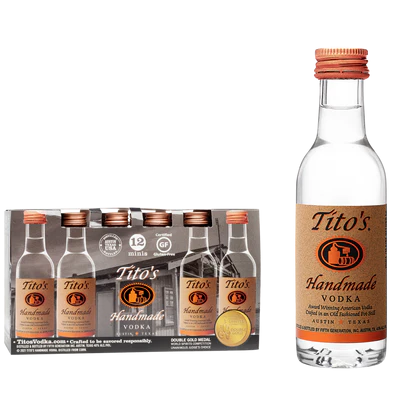 TITO'S HANDMADE VODKA 12 PK 80 Proof 50 ml