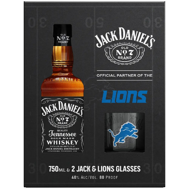 JACK DANIELS W/2 DETROIT LIONS GLASS 750ML 80 PROOF