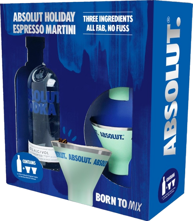 ABSOLUT 80 WITH 2 MARTINI GLASS 750ML 80 PROOF
