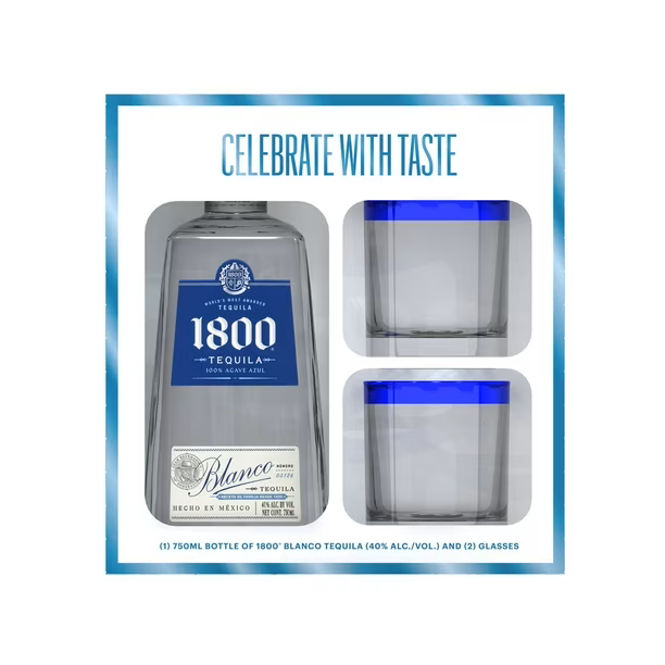 1800 BLANCO W/2 ROCKS GLASS 750ML 80 PROOF