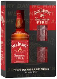 JACK DANIEL'S FIRE W/2 GLASS 750ML 70 PROOF
