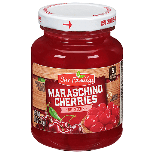 OUR FAMILY MARASCHINO CHERRIES 10 OZ NO STEMS